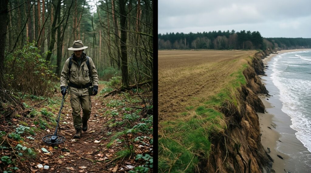 Сезонность поисков: где и когда лучше искать (пляжи, поля, лес, старые дороги) - иллюстрация