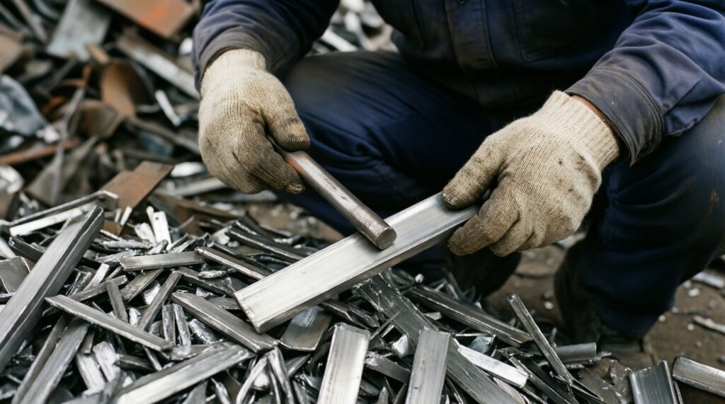 Полевая сортировка металлолома: быстрое разделение чермета, алюминия, меди, латуни, нержавейки - иллюстрация